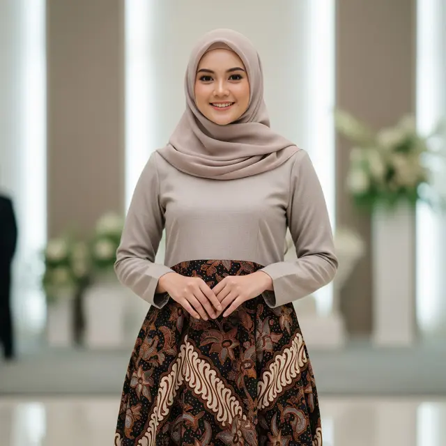 Gamis Batik Dengan Paduan Polos Motif Parang Yang Elegan