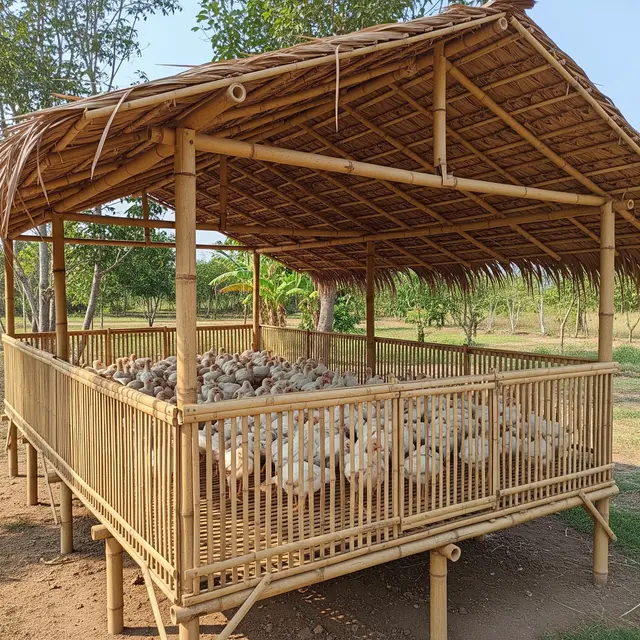 Kandang Broiler Sederhana dari Bambu (AI Generated)