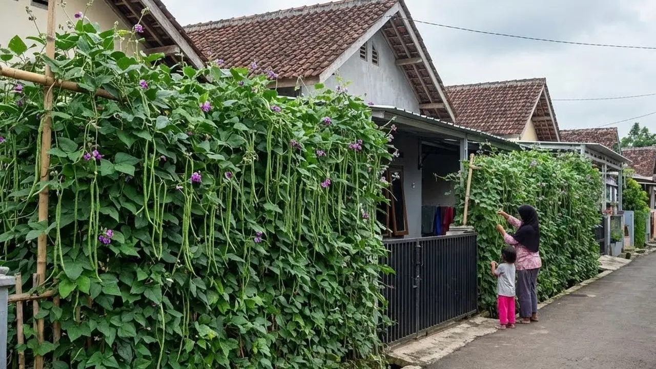 Menanam kacang panjang di pagar rumah (Gemini AI)