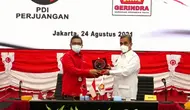 Sekjen PDI Perjuangan Hasto Kristiyanto dan Sekjen Gerindra Ahmad Muzani gelar pertemuan di Markas PDIP Menteng. (istimewa)