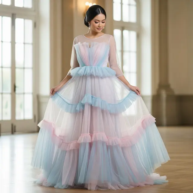 9 Model Long Dress Bahan Tulle dengan Potongan Princess Ball Gown, Tampil Memukau