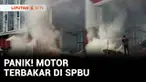 Di Tanjung Pinang, Kepulauan Riau, sebuah sepeda motor terbakar saat sedang antre mengisi bahan bakar di SPBU. Kebakaran juga menyebabkan sejumlah pengendara yang mengisi BBM panik.