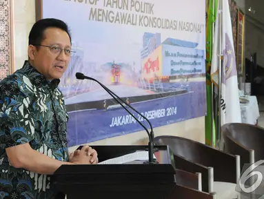 Ketua DPD Irman Gusman menyampaikan pidato refleksi akhir tahun, Jakarta, Senin (22/12/2014). (Liputan6.com/Andrian M Tunay)