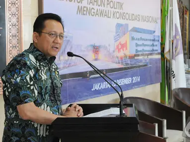 Ketua DPD Irman Gusman menyampaikan pidato refleksi akhir tahun, Jakarta, Senin (22/12/2014). (Liputan6.com/Andrian M Tunay)