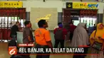Luasnya area banjir membuat rel kereta api di jalur Pantura ikut terendam hingga membuat perjalanan KA mengalami keteralambatan.