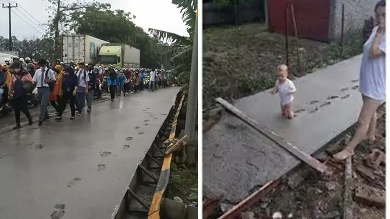 6 Potret Orang Jalan di Cor Basah Ini Bikin Kuli Bangunan Menangis