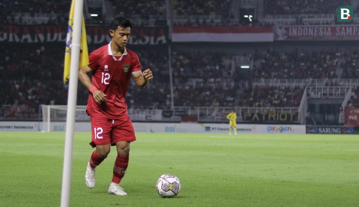 Ekspresi pemain Timnas Indonesia, Pratama Arhan dalam pertandingan FIFA Matchday melawan Palestina yang berlangsung di Gelora Bung Tomo, Rabu (14/6/2023). (Bola.com/Aditya Wany)