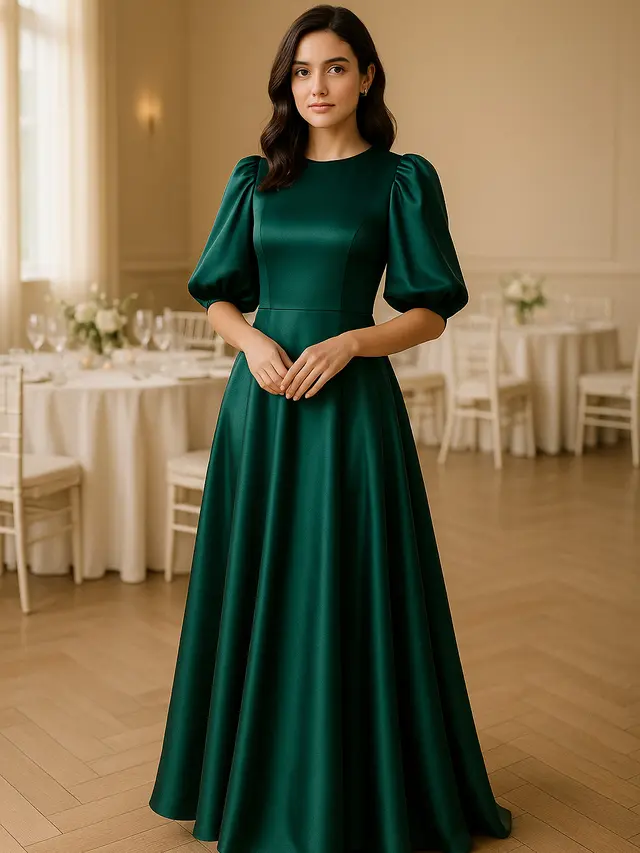 Rekomendasi Long Dress Lengan Puff Satin