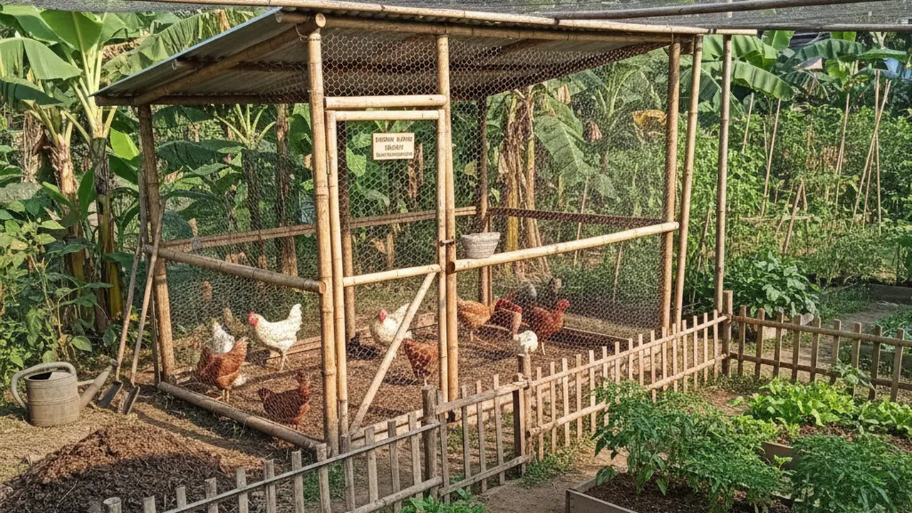 Ide kandang ternak ayam ukuran 2x2 meter di belakang rumah (Foto: Gemini AI)