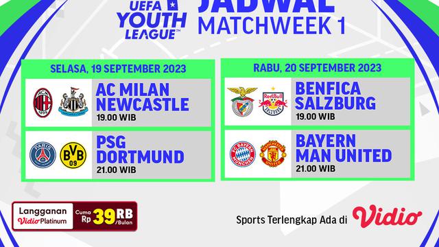 Link Live Streaming UEFA Youth League Week 1 di Vidio, 19&20 September 2023