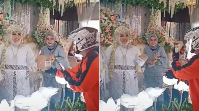 6 Potret Kurir Antar Paket di Momen Pernikahan, Bikin Pengantin Tersipu Malu