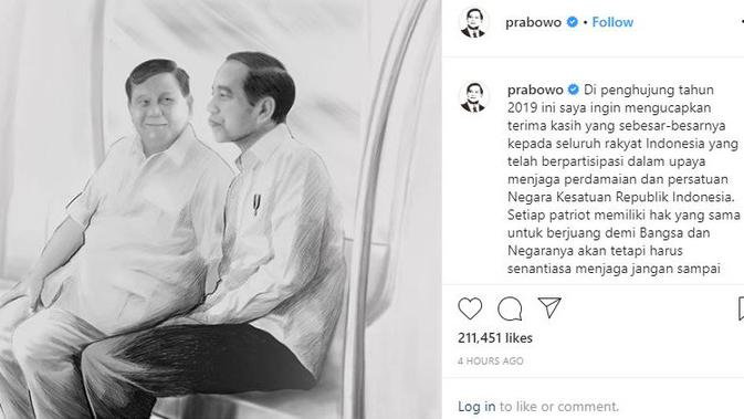 Ketua Umum Gerindra Prabowo Subianto memposting foto sketsa bersama Presiden Joko Widodo atau Jokowi.
