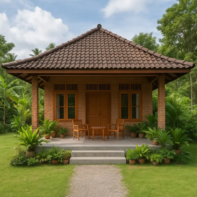 Rumah Sederhana Ukuran 6x9 dengan Teras Depan Luas di Kampung