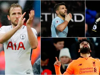 Berikut ini top scorer sementara Premier League musim 2017/2018 hingga pekan ke-27. Harry Kane masih teratas dengan torehan 23 gol. (Kolase foto-foto AP dan AFP)