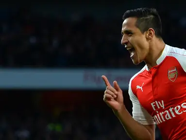 Alexis Sanchez tampil gemilang dengan mencetak dua gol kemenangan Arsenal atas West Bromwich Albion pada pertandingan lanjutan Liga Inggris di Stadion Emirates, London, Jumat (22/4/2016) dini hari WIB. (AFP/Glyn Kirk)