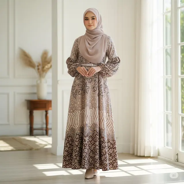 Dress Midi A-Line Lengan Balon