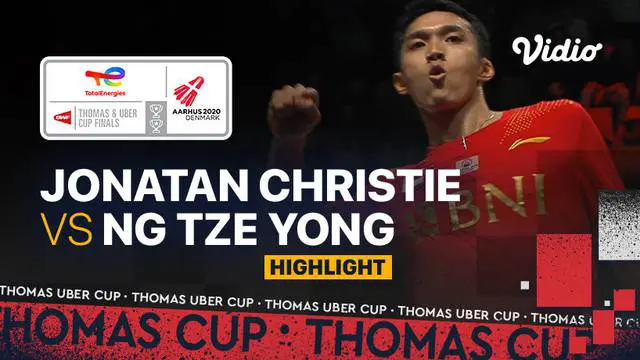 Berita video highlights pertandingan ketiga Indonesia vs Malaysia di perempat final Piala Thomas 2020, di mana Jonatan Christie meraih kemenangan, Jumat (15/10/2021) malam hari WIB.