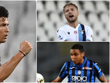 Cristiano Ronaldo menempel ketat posisi Ciro Immobile dalam daftar top skor sementara di Serie A Liga Italia 2019-2020. Ronaldo yang berada di posisi kedua hanya tertinggal satu gol oleh Immobile di puncak top skor. (kolase foto AFP)