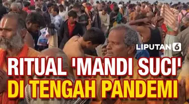 Ribuan warga India menjalani ritual mandi bersama sebagai bentuk mensucikan diri di sungai Gangga. Ritual ini digelar di tengah melonjaknya kasus Covid-19 di negara tersebut.