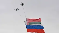 Latihan militer gabungan Rusia-Belarus berlanjut di lapangan latihan dekat kota Borisov, sebelah timur kota Minsk, pada 15 September 2025. (Olesya KURPYAYEVA/AFP)