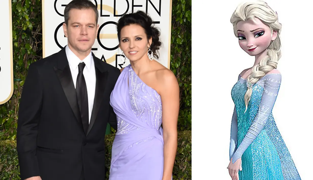 Hadir di ajang bergengsi Golden Globe Awards 2016, Matt Damon didampingi istri tercinta, Luciana Barroso yang tampil cantik dalam balutan gaun yang terinspirasi oleh Princess Elsa di film animasi ‘Frozen’. (AFP/Bintang.com - via dailymail.co.uk)