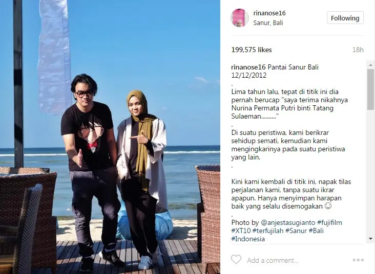Rina Nose dan mantan suami datangi tempat sakral mereka lima tahun lalu (Foto: Instagram)