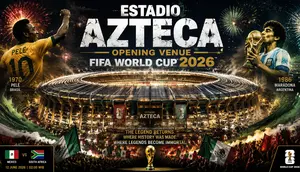 Cover Stadion Azteca menjadi venue laga pembuka Piala Dunia 2026. (Bola.com/AI Generated)
