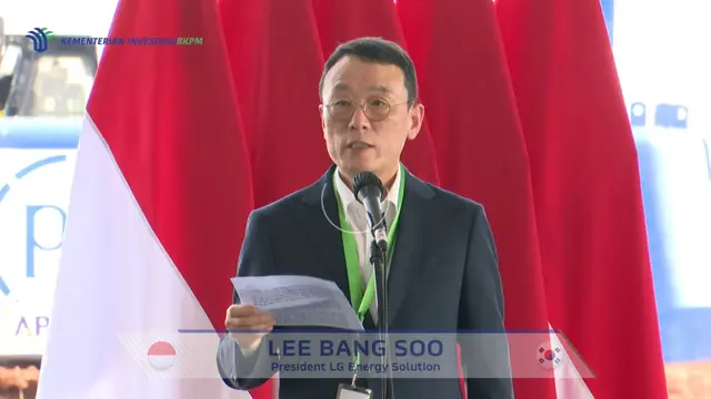 Presiden LG Energy Solution Lee Bang Soo, dalam seremoni Implementasi Tahap Kedua Industri Baterai Listrik Terintegrasi di KIT Batang, Rabu (8/6/2022).