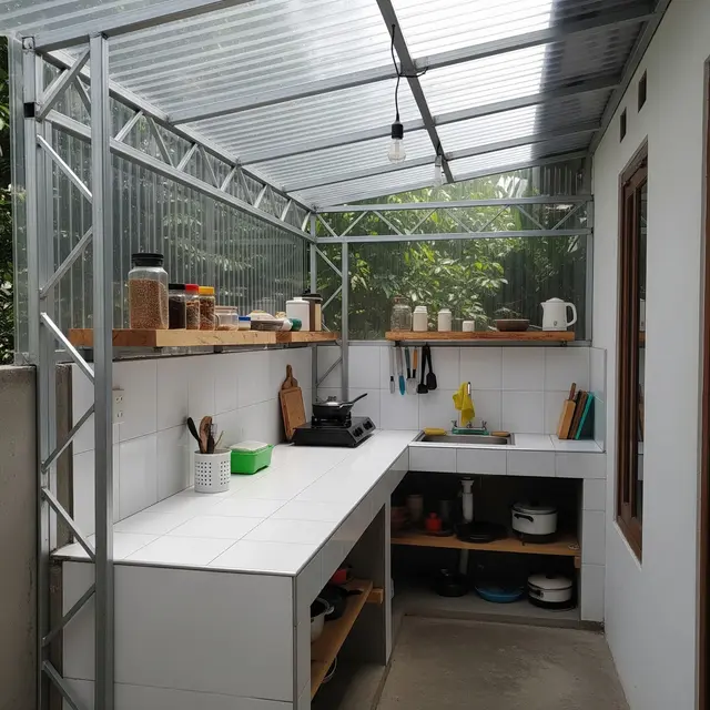 9 Inspirasi Dapur Baja Ringan dengan Atap Transparan agar Hemat Listrik Siang Hari