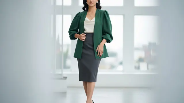 Blazer Lengan Bishop tanpa Kerah