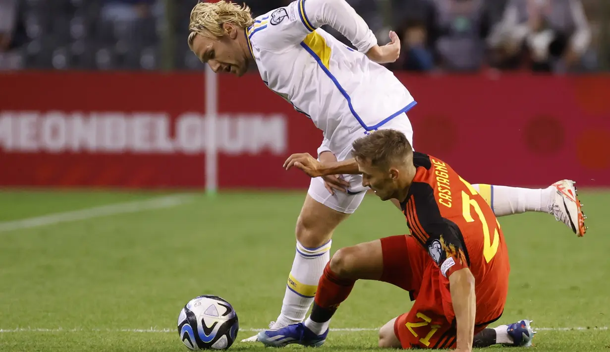 Pertandingan kualifikasi Euro 2024 antara Belgia vs Swedia dihentikan setelah dua orang ditembak mati di Brussels pada Senin malam waktu setempat. (AP Photo/Geert Vanden Wijngaert)