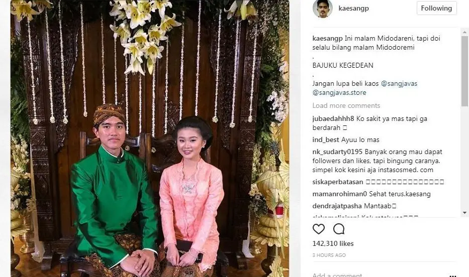 Putra bungsu Presiden Jokowi, Kaesang Pangarep, dan kekasih. (Instagram Kaesang)