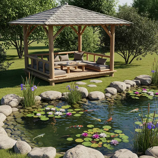 Model Kolam Ikan dengan Gazebo