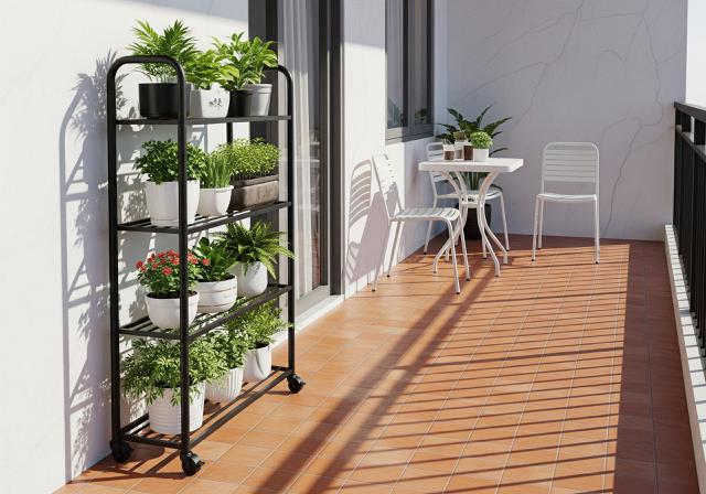 Rak Beroda (Caster Shelving Unit)/Ide Desain Teras Kecil Bisa Buat tempat Jemur Tanaman (Sumber: gemini.com)
