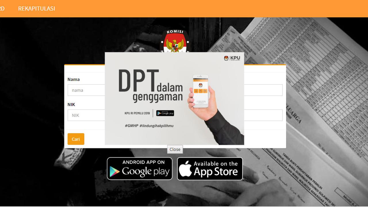 Komisi Pemilihan Umum (KPU) merilis situs Data Pemilih Tetap (DPT) Pilpres 2019.