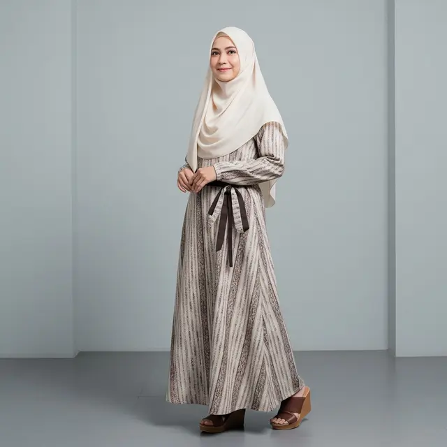 Baju Gamis Bahan Lurik dengan Desain Elegan yang Cocok untuk Hadiah Ulang Tahun Ibu Model Tali Pinggang Lepas