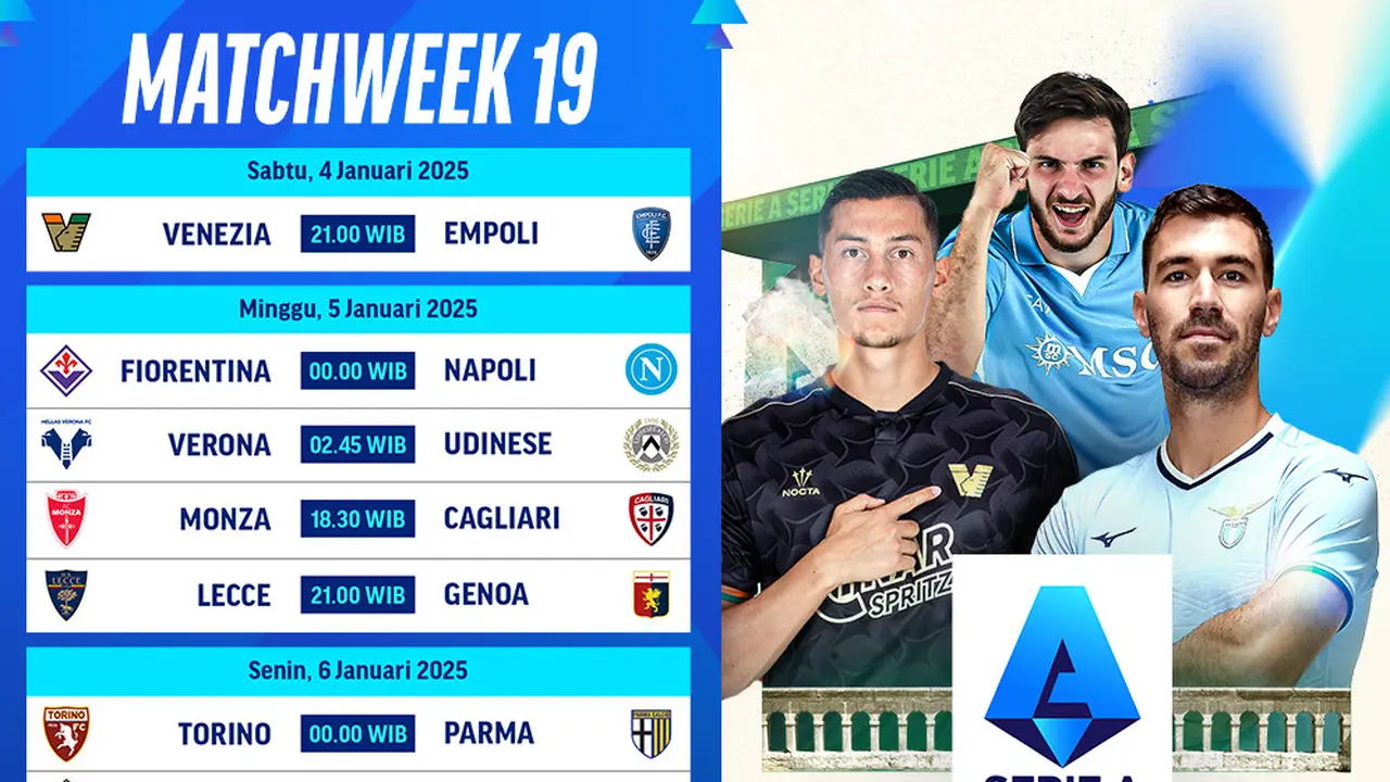 Jadwal Pertandingan Serie A 2024/25 Matchweek 19 di Vidio