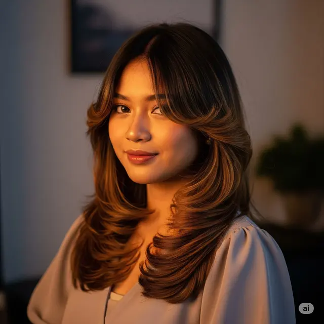 4. Long Layers + Curtain Bangs