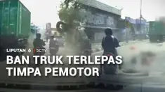 Sebuah kecelakaan terjadi saat truk melintas menuju Jembatan Suramadu, Jawa Timur. Suara ledakan terdengar dari truk yang disusul dengan ban terlepas hingga menimpa pengendara motor di dekatnya.