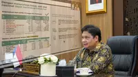 Menteri Koordinator Bidang Perekonomian Airlangga Hartarto dalam Konferensi Pers PPKM secara virtual, di Jakarta, Senin (6/9/2021).