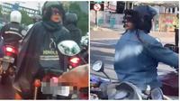 Potret Helm Bermuka Dua Ini Bikin Kaget. (Sumber: TikTok/@ristiooris dan Twitter/ReceinAja)