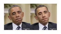 Perhatikan perubahan warna kulit Presiden Obama yang menjadi lebih cerah setelah di-edit dengan aplikasi FaceApp (Sumber: Tech Crunch)