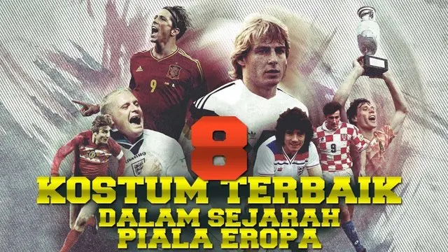 Video 8 kostum sepak bola terbaik dalam sejarah Piala Eropa dari tahun 1960 hingga sekarang, salah satunya kostum dari Belanda yang pernah membawa negaranya juara Piala eropa 1988.