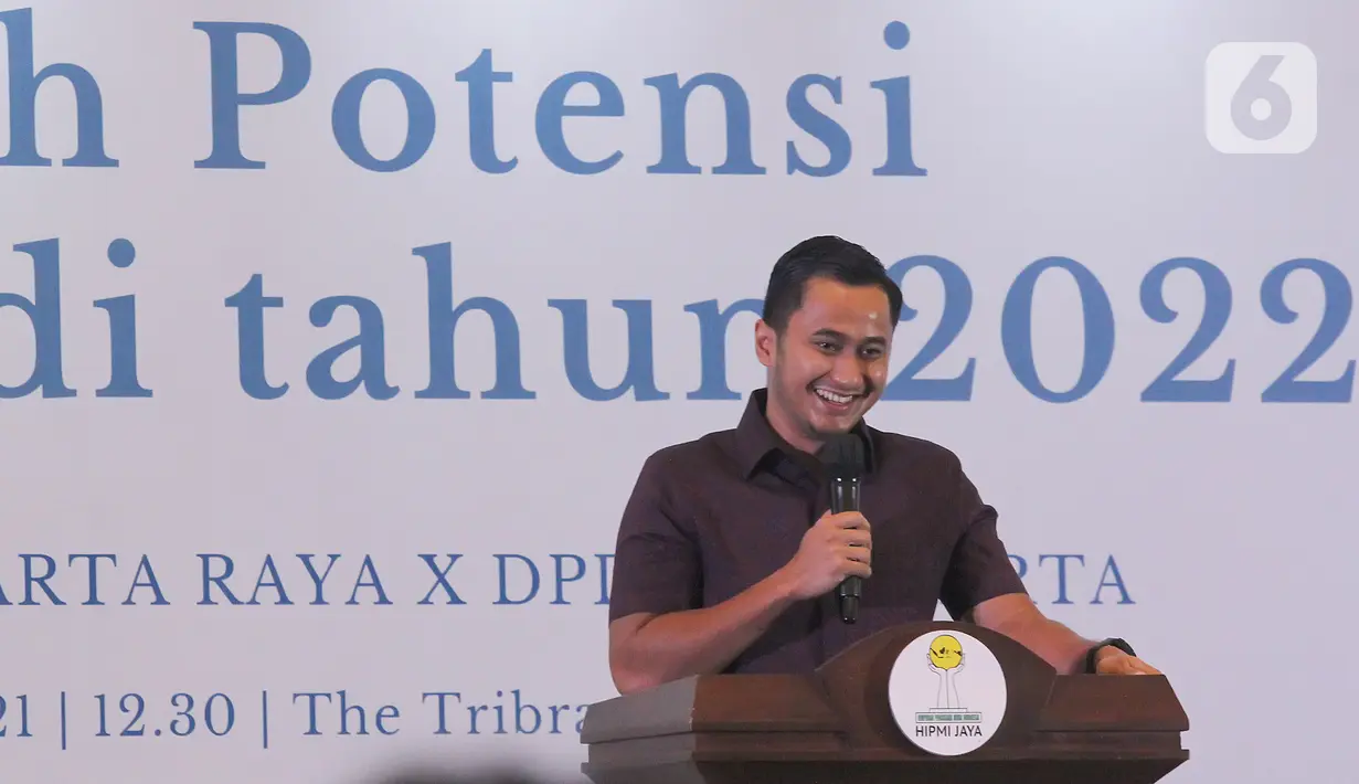 Ketua Umum Himpunan Pengusaha Muda Indonesia Jakarta Raya (HIPMI Jaya) Sona Maesana memberikan sambutan pada pembukaan Bedah Potensi Properti di Tahun 2022 di Jakarta (17/11/21). Acara bertema “Peluang Bisnis Properti, Konstruksi dan Infrastuktur Paska Pandemi di DKI Jakarta” (Liputan6.com/HO/Dodi)