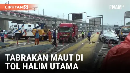 VIDEO: Diduga Ugal-ugalan, Truk Tabrak Enam Kendaraan di Tol Halim Utama