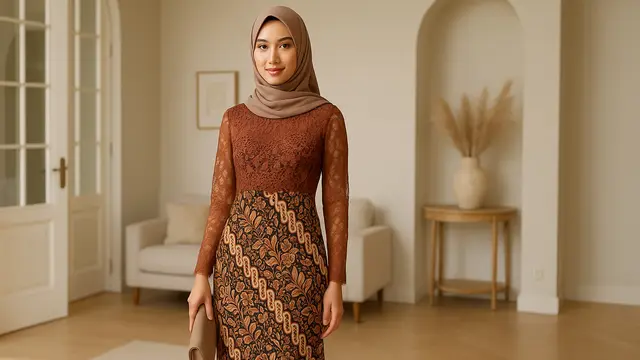 15 Model Dress Batik Kombinasi Brokat Lengan Panjang, Anggun dan Modern untuk Berbagai Acara