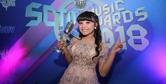 Penyanyi dangdut asal Pasuruan Tasya Rosmala menjadi Penyanyi Pendatang Baru Paling Ngetop dalam ajang SCTV Music Awards 2018. (Adrian Putra/Bintang.com)