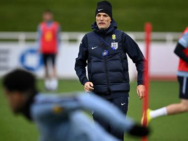 Pelatih kepala Timnas Inggris, Thomas Tuchel menerapkan strategi aneh untuk dua laga FIFA Matchday menjelang Piala Dunia 2026. (AFP/Paul Ellis)