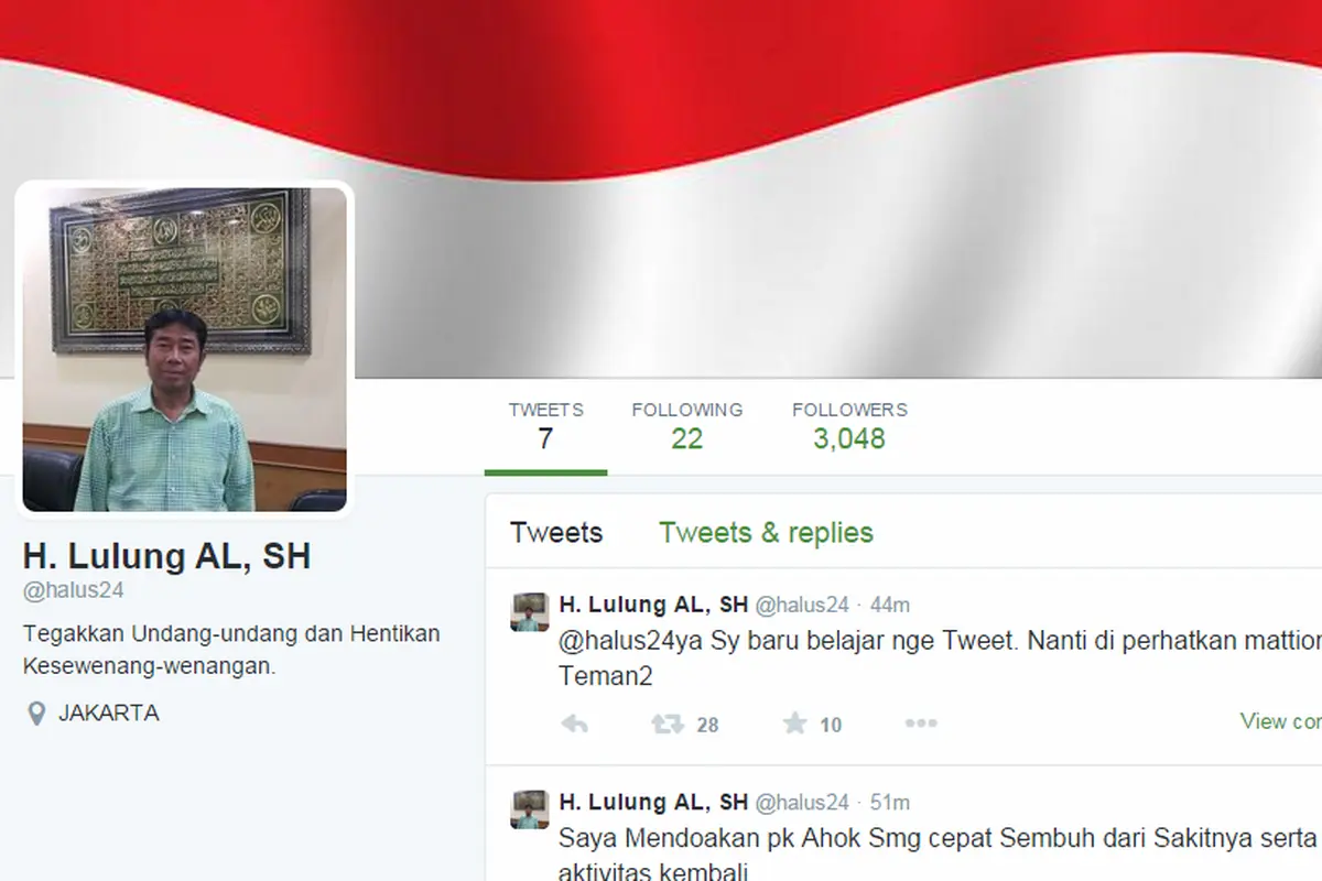 Bikin Akun Twitter, Haji Lulung Doakan Ahok Cepat Sembuh