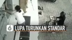 Sebelum turun dari motor kita harus memperhatikan lagi apa yang harus kita lakukan. Biar tidak jadi kejadian seperti ini.